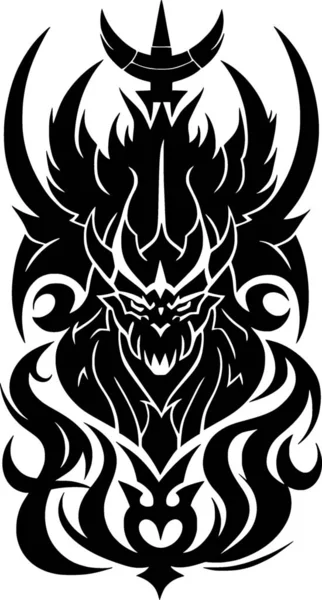 Чорно Біла Ілюстрація Татуювання Монстром Сатани — стокове фото