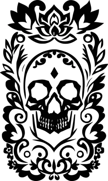 Black White Floral Pattern Skull Crown — Stock Photo, Image