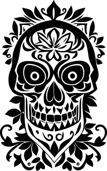 stock image illustration of a skull with a crown of the dead flowers