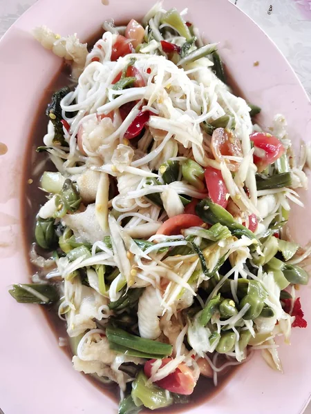Close Uitzicht Heerlijke Aziatische Keuken Papaya Salade — Stockfoto