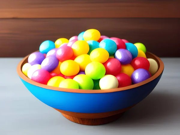 colorful sweet candy in a bowl on a table