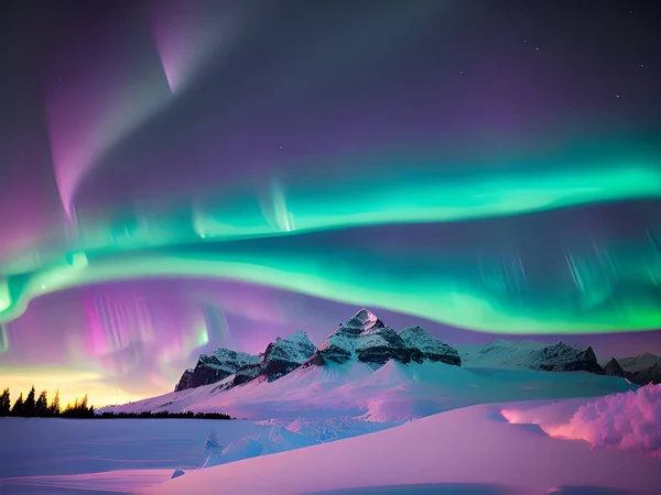 northern lights over the arctic mountains.
