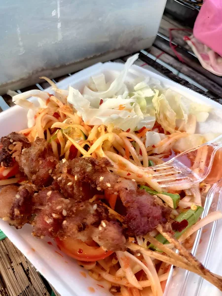 맛있는 아시아인 음식을 가까이 파파야 샐러드 — 스톡 사진