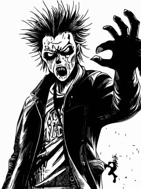 black and white of skull monster cartoon