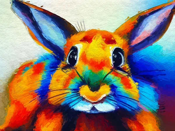 Güzel Tavşanın Sanat Rengi Yağlı Boya Tarzı — Stok fotoğraf