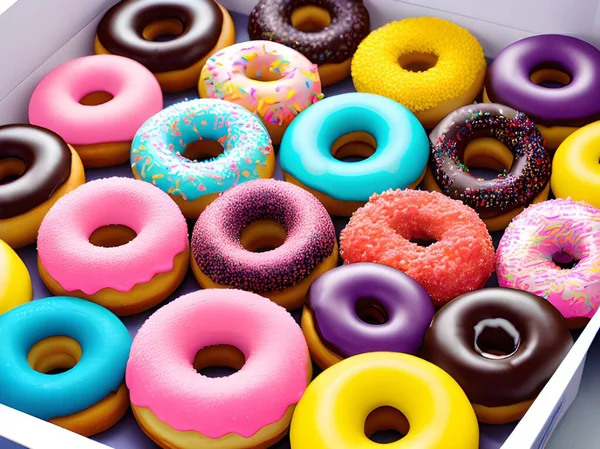 colorful donuts with sprinkles on paper box