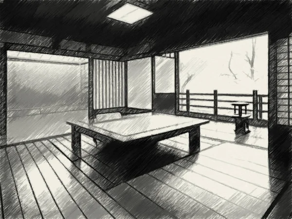 Schwarz Weiß Wohnzimmer Japan — Stockfoto
