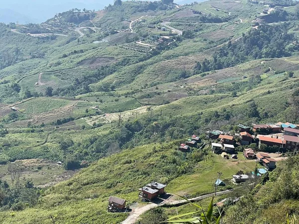 stock image view of the mountains in the valley of the village