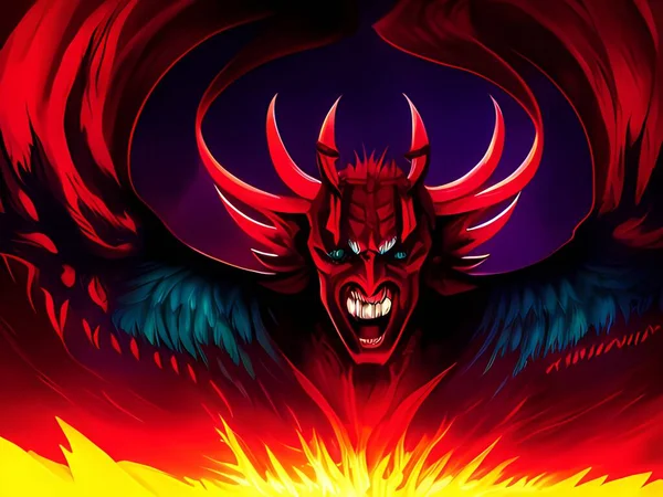 demon head with horns in the hell