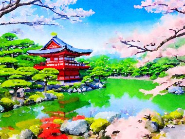 Japon tarzı manzaralı güzel bir arka plan.
