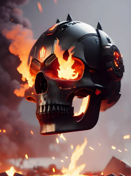 fire skull with flames in the hell