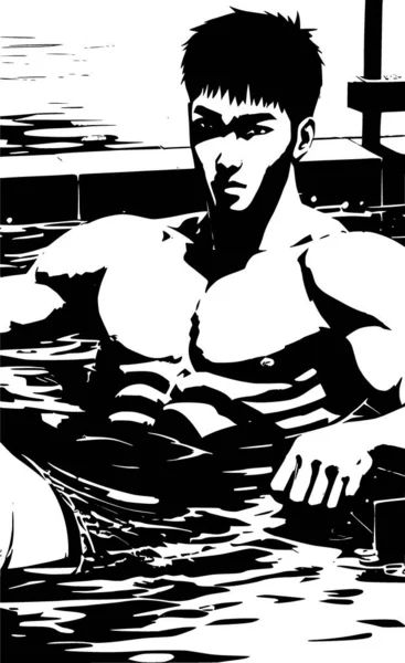 プールの男の黒と白のイラスト — ストック写真