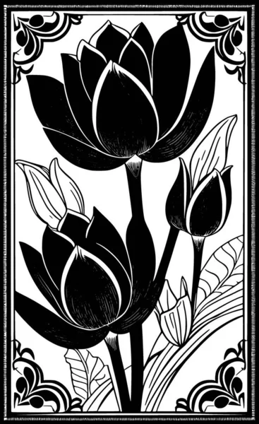 Illustration Floral Background Black White Flowers — Stock Photo, Image