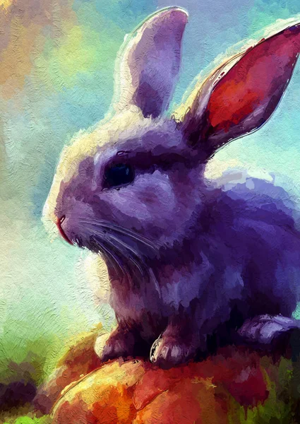 Художественный Цвет Симпатичного Кролика Стиль Масляной Живописи — стоковое фото