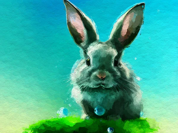 Art Color Cute Rabbot Oil Painting Style — Stock Photo, Image