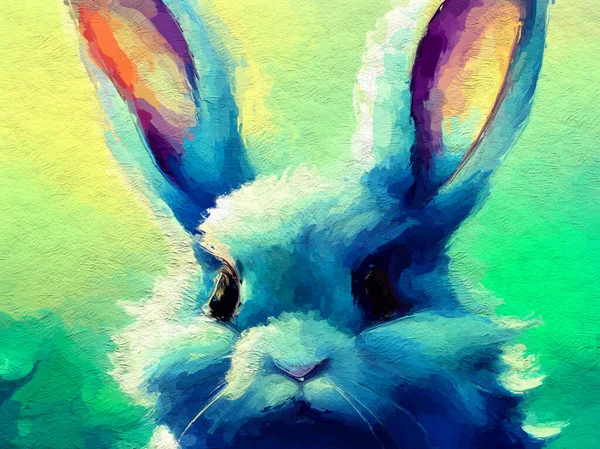 Художественный Цвет Симпатичного Кролика Стиль Масляной Живописи — стоковое фото