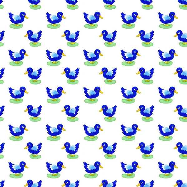 Bezszwowy Wzór Akwareli Niebieskimi Białymi Ptakami — Zdjęcie stockowe