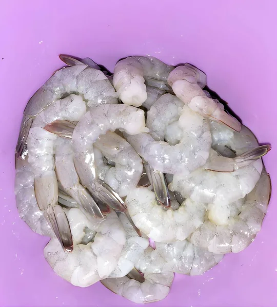 Crevettes Crues Fraîches Sur Panier — Photo