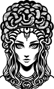 Medusa çizgi filminin siyah ve beyaz