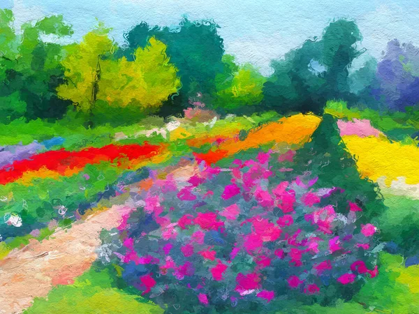 Art Color Beautiful Flower Garden Background Oil Painting Style — Stock Photo, Image