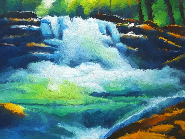 oil painting of the river in the forest