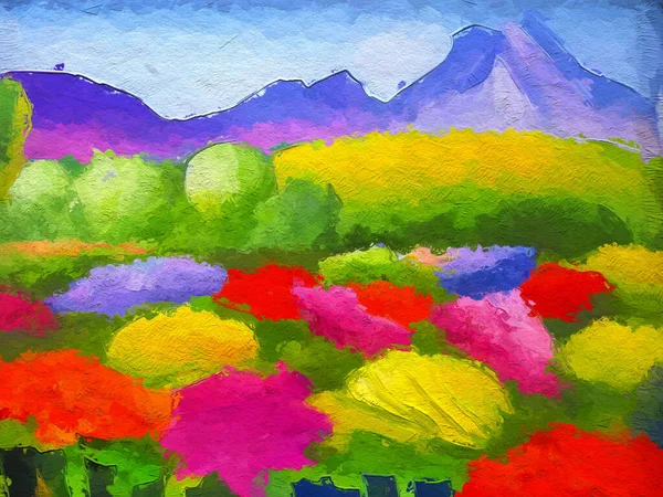 Color Del Arte Fondo Hermoso Jardín Flores Óleo Estilo Pintura —  Fotos de Stock