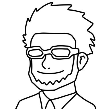 Siyah ve beyaz renkli yakışıklı adam çizgi filmi.