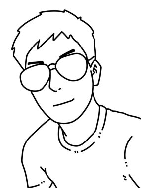 Siyah ve beyaz renkli yakışıklı adam çizgi filmi.