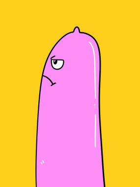 Sarı arka planda sevimli prezervatif karikatürü