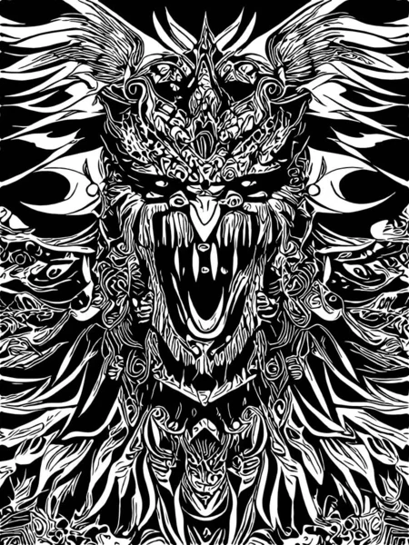 Czarny Biały Kreskówki Potwór Garuda — Zdjęcie stockowe