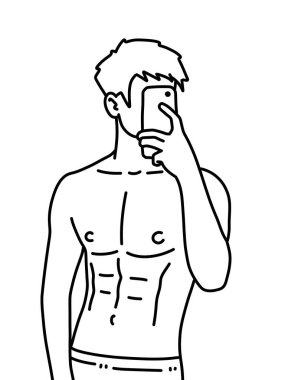 Siyah ve beyaz renkli yakışıklı adam çizgi filmi.