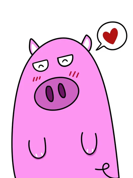 Porco Rosa Apaixonado Pelo Coração Doodle — Fotografia de Stock
