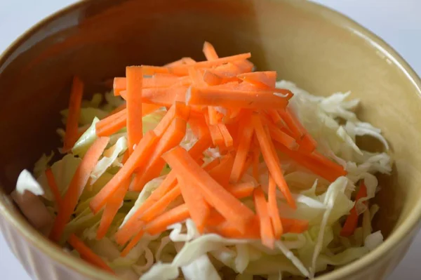 Fresh Carrots Cabbage Bowl — Stock Photo, Image