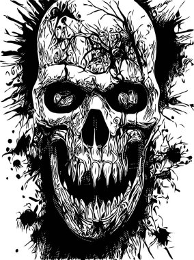 Kafatası zombi çizgi filminden siyah beyaz 