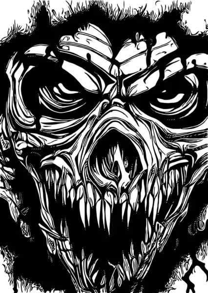 Zwart Wit Van Schedel Zombie Cartoon — Stockfoto