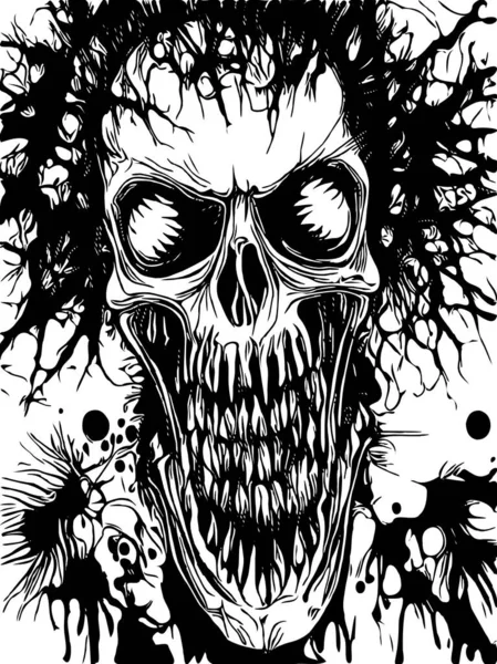Schwarz Weiß Zombie Zeichentrick Mit Totenkopf — Stockfoto