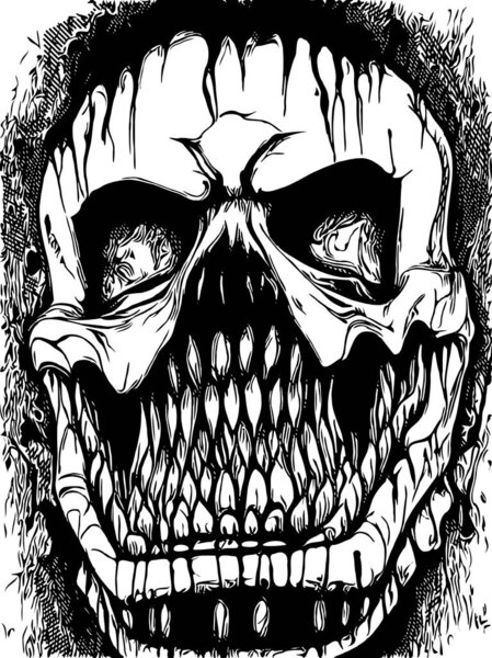 black and white of skull zombie cartoon 