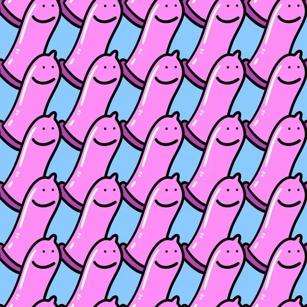 Seamless Pattern Hand Drawn Condom Cartoon — Stock Photo, Image