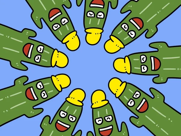 Schattig Cartoon Cactus Blauwe Achtergrond — Stockfoto