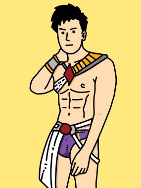 Sarı arka planda sevimli bir adam çizgi filmi