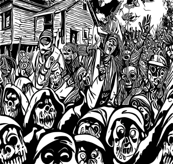 Noir Blanc Zombies Dessin Animé Ville — Photo