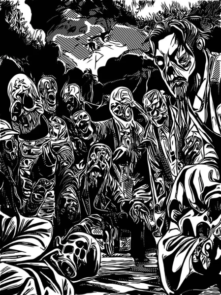 Černá Bílá Zombie Monster Cartoon — Stock fotografie