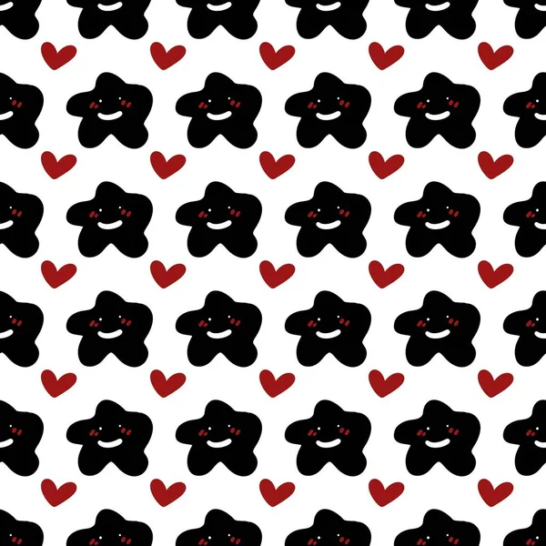 Patrón Sin Costuras Dibujos Animados Lindo Sobre Fondo Corazón Rojo — Foto de Stock