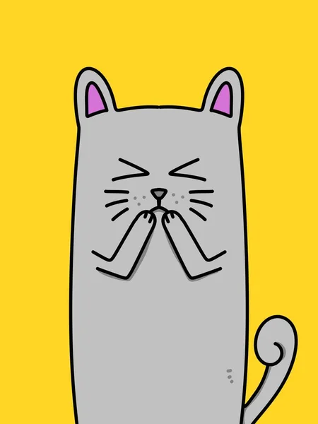 Schattig Kat Cartoon Gele Achtergrond — Stockfoto