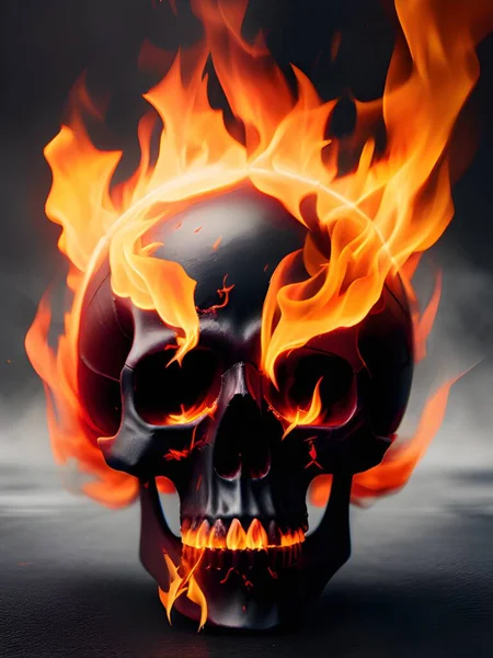 skull and hot fire on dark background. halloween design.