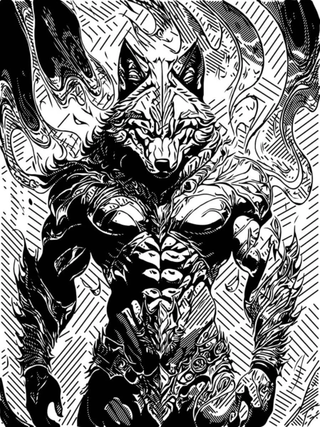 Черно Белый Карикатурный Фон Человека Волка — стоковое фото