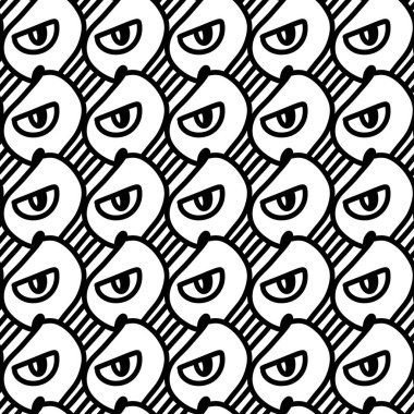 Soyut siyah-beyaz canavar çizgi filmi kusursuz desen.