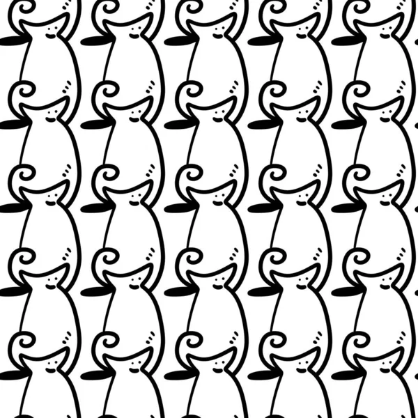 Bezproblemowy Wzór Zabawnym Bazgroły Kreskówki Ładny Kot — Zdjęcie stockowe
