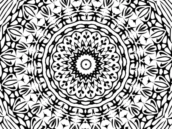 单色圆形曼陀罗图案抽象背景 黑白相间 — 图库照片