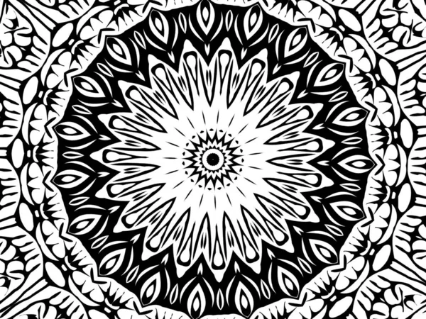 Monochromatyczne Okrągłe Mandala Projekt Abstrakcyjne Tło Czarno Białym — Zdjęcie stockowe